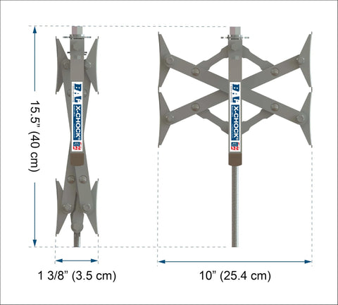 American Made Built Tough Heavy Duty Wheel Stabilizer Pair With One Handle For RV And Trailer Stabilization Reduces Tire Sway Between Tandem Tires With Zinc Coated Steel, dimensions shown