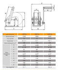 Manual hand winch front and side technical drawings showing 1200 lb rating and wire rope