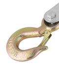 Close-up of the double hook on Heavy Duty Wire Rope Puller with Double Hook Lifting Tool Mini Tightener 4T, steel material.