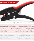 Heavy Duty Wire Stripper And Cutter Two In One For 7 To 32 AWG Wires 0.03 Mm2 To 10 Mm2 with ergonomic design and red-black handle