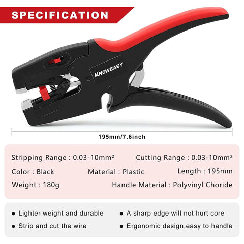 Heavy Duty Wire Stripper And Cutter Two In One For 7 To 32 AWG Wires 0.03 Mm2 To 10 Mm2 with ergonomic design and red-black handle