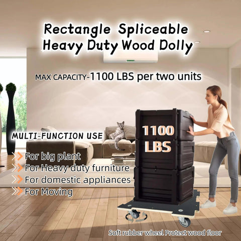 Woman using heavy duty spliceable wood furniture dolly set of 2 with 4 wheels, expandable interlocking platform, silent casters, 1100 lb capacity