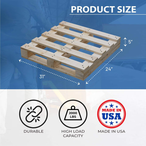Beefed Up Heavy Duty 2-Way Entry Wooden Pallet 31x24x5 Inches For Forklift And Pallet Jack Load Handling Industrial Hardwood Floor Pallet Durable Reusable Stackable Commercial Use 1 Pack
