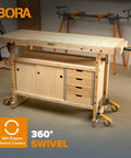 Heavy Duty Four Caster Workbench Mobility Kit With Locking Swivel Wheels And Metal Foot Brakes Non Marking Rubber Three Inch Wheels