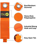 Heavy Duty Wrap It Storage Straps 10 Inch 6 Pack Blaze Orange showing key features like grommet, polypropylene, hook and loop, easy tab.