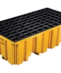 Beefed Up Heavy Duty Drum Spill Containment Pallet With Drain And Forklift Pockets, 66 Gallon Sump, 4,000 Lb Load Capacity, Fits Two Drums, 51.5 x 26.25 x 13.75 Inches, Made In USA, Yellow
