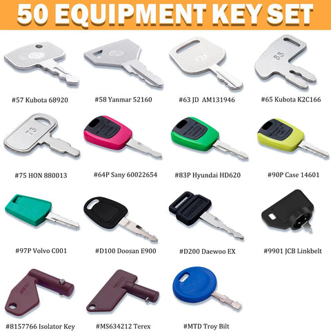 Heavy Equipment Keys Master Set With 50 Ignition Keys For Construction Machines Fits Cat Caterpillar Case John Deere JCB Komatsu