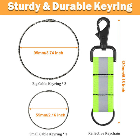 Sturdy keyrings and reflective keychain from 55 Piece Heavy Equipment Keys Master Set For Construction Machinery Ignition Keys That Work With Cat Caterpillar John Deere Komatsu Volvo JCB Case New Holland Hitachi Kubota Takeuchi Hyster Yanmar And More For Loaders Tractors