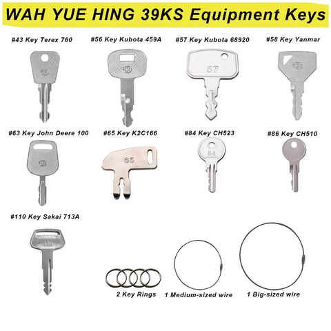 39 Piece Heavy Equipment Keys Master Set For Excavators Dozers Skid Steers Backhoes Forklifts And More showing various key shapes.