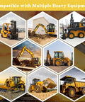 Collage of heavy equipment: forklift, excavators, and loaders from 105 Pieces No Duplicate Heavy Equipment Keys Master Set For Construction Machinery.