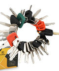 Bulk 25 Piece Heavy Equipment Master Key Set For Excavators Loaders Backhoes Tractors And More displayed in a ring formation