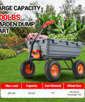 Heavy Duty Garden Dump Cart For Outdoors 800 Lb Capacity With Quick Release Dump And 10 Inch Flat Free All Terrain Wheels Utility Wagon For Soil Mulch Plants And Tools Grey