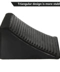 Heavy Duty Rubber Wheel Chocks 4 Pack For Trailers And RVs Ideal For Cars Travel Trailers Trucks And ATVs 6.3 X 4 X 4 Inches UV And Oil Resistant All Weather Black Chocks By CertBuy side view showing triangular design