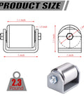 Diagram and image of 2.4" Heavy Duty Steel Weld-On Trailer Rollers (4-Pack) with measurements shown.