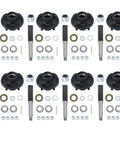 Heavy Duty Eight Set Four On Four Trailer Hub Kit With BT8 Spindle And Seven Piece Bearing Kit For 2000 Pound Axles Includes Half Inch Wheel Studs And 1.988 Inch Grease Cap Flange Plus Sixteen L446 Bearings For Fast Bolt On Installation displayed in layout.