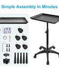Salon Rolling Tray Cart With Height Adjustable Aluminum Tray Premium Mobile Tattoo Styling Trolley For Beauty Spa Clinic Anti Corrosion Smooth Quiet 5 Swivel Casters shown disassembled and assembled.