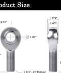 1 1/4 Heim Joints Rod End Kit with Right and Left Hand Threads, 1.25 Chromoly Joints dimensions diagram