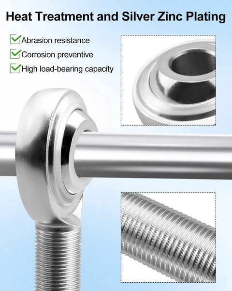 Right hand 3/4 inch Heim joint rod end with jam nut, showcasing 5/8 inch bore, carbon steel, zinc finish, for heavy duty applications.