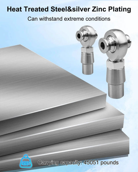 Heat treated steel and silver zinc plating, 7/8 x 7/8-14 Heim Joint Rod End Kit with Right and Left Hand Threads