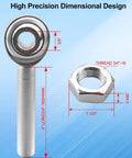 Right hand 3/4 inch Heim joint rod end with jam nut, 5/8 inch bore, 4 inch shank, zinc finish, showing dimensions for steering applications