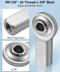 CF6 rod end bearing heim joint kit, 3/8 inch bore with 3/8-24 right hand female thread, shown in stainless steel close-up
