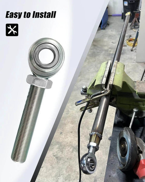 Right hand 3/4 inch Heim joint rod end with jam nut, 3/4 inch bore and 4 inch length, shown in installation setting