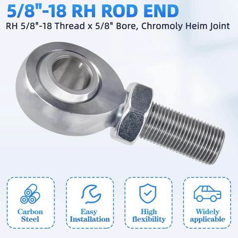 5/8 Heim Joint Rod End Bearing with Jam Nut, RH 5/8-18 Thread x 0.625 Bore Chromoly Panhard Rod End Kit, front view
