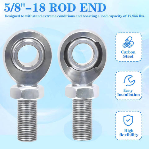 5/8" Heim Joint Rod End Bearing w/Jam Nut,LH and RH 5/8"-18 Thread x 0.625" Bore Chromoly Panhard Rod End Kit