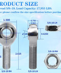 Dimensions of 5/8" Heim Joint Rod End Bearing w/Jam Nut,LH and RH 5/8"-18 Thread x 0.625" Bore Chromoly Panhard Rod End Kit