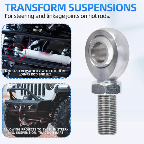 5/8 Heim Joint Rod End Bearing with Jam Nut, RH 5/8-18 Thread x 0.625 Bore Chromoly Panhard Rod End Kit for Steering, Suspension