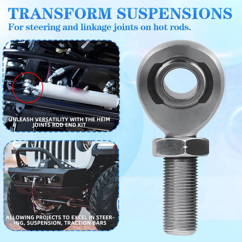 5/8" Heim Joint Rod End Bearing w/Jam Nut,LH and RH 5/8"-18 Thread x 0.625" Bore Chromoly Panhard Rod End Kit display