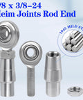 3/8 x 3/8-24 Heim Joint Rod End Kit with RH & LH Threads, Chromoly Joints, Bung, and Misalignment Spacers, metal components
