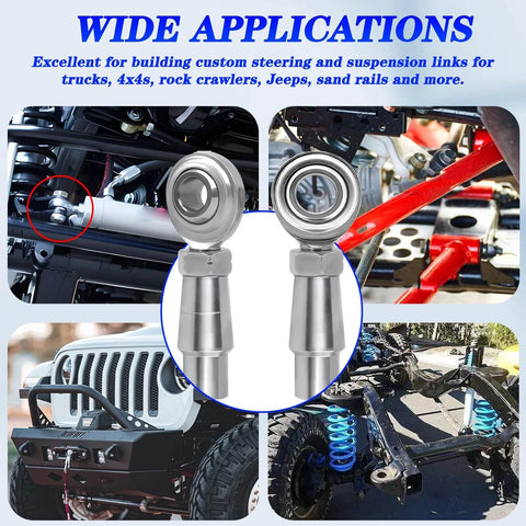 3/8 x 3/8-24 Heim Joint Rod End Kit with RH and LH Threads, Chromoly Joints with Bung and Misalignment Spacers for Steering and Suspension