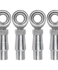 4 chromoly heim joints for steering and suspension with RH & LH threads, part of 3/8 x 3/8-24 Heim Joint Rod End Kit with Bung and Spacers.