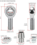 3/4 Heim Joints Rod End Kit with Right & Left Hand Threads, 750 Bore Chromoly, dimensions and components overview for suspension and steering