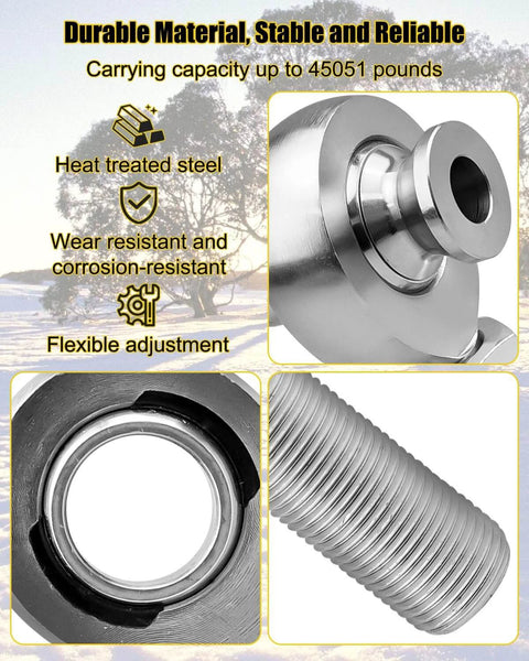 Close-up of 7/8 inch Heim joint rod end kit with 7/8-14 left and right hand threads showcasing chromoly material and durability features.