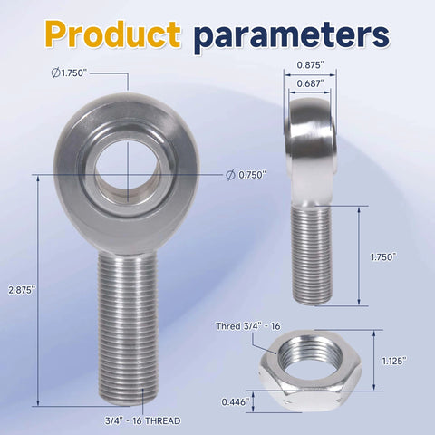 Dimensions of 3/4 Heim Joints Rod End Kit with Right and Left Hand Threads, 0.75 Chromoly Suspension and Steering Set, Includes Round Tube Adapters, Misalignment Spacers and Jam Nuts for Traction Bars, 1 Set