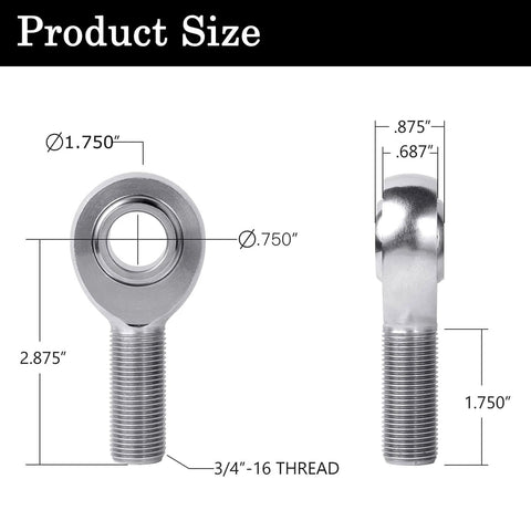 3/4 Heim Joints Rod End Kit with Right and Left Hand Threads, 750 Chromoly Panhard Joints Set dimensions and specifications