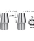 3/8 inch Heim Joint Rod End Kit tube adapters with .375 inch internal diameter, showing left and right hand 3/8"-24 threads.