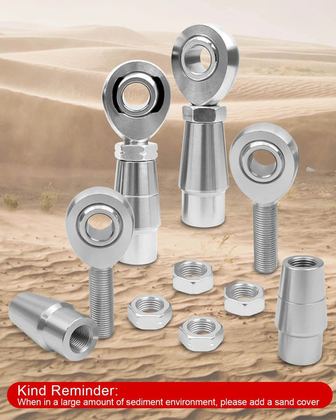 1/2 Heim Joints Rod End Kit with Left and Right Hand Threads, Chromoly Hard Chrome Plated, shown with included tube adapters and locknuts