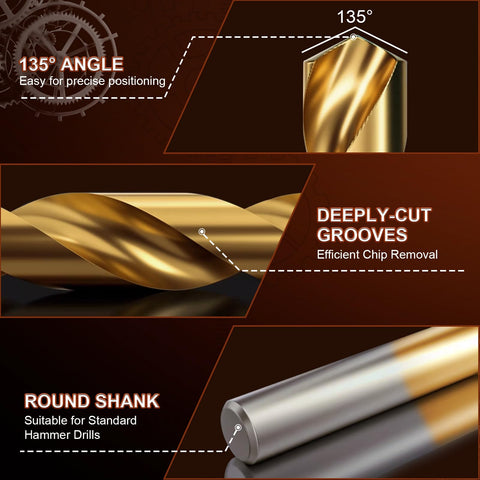 Close-up of HSS drill bit with 135-degree angle, deeply-cut grooves, and round shank from Heavy Duty 320 Piece Helicoil Thread Repair Kit.