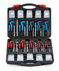 Pro Grade All In One Thread Repair Kit With Helicoil Inserts For SAE And Metric in black case showing drill bits and tools