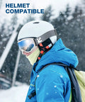 Person wearing Lagopus Ski Snowboard Goggles UV Protection Anti Fog For Men Women Youth, compatible with helmet, side view