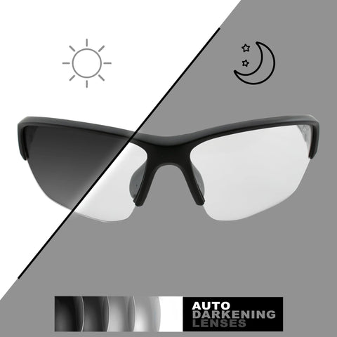Hercules 7 Photochromic Safety Sunglasses With Auto Darkening Lenses ANSI Z87.1 transitioning from clear to dark lenses