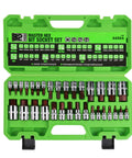 All Purpose Hex Bit Socket Kit With SAE And Metric Sizes In One Quarter Inch, Three Eighths Inch, And One Half Inch Drives, Forged From S2 And CrV Steel For Automotive And Machinery Repair, Swanlake 32 Piece Set in a green case
