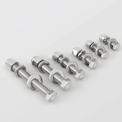 18 Sets 1/4-20 X 1-1/4 Hex Head Bolts Kit With Lock Nuts Flat Washers And Lock Washers 304 Stainless 18-8 arranged on table