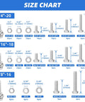 Size chart for 252 Piece Hex Bolts And Nuts Assortment Kit 1/4 20 5/16 18 3/8 16 Stainless Steel 304 With Case