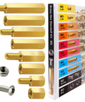 Hex Brass M3 Standoff And Spacer Kit With 208 Pieces Including 6mm 40Pcs 10mm 32Pcs 15mm 20Pcs 20mm 12Pcs Plus 52 Nuts And 52 Screws For PCB Electronics Hardware Laptop DIY Circuit Board Removable Mounting And Hardware Assortment displayed with labeled sizes and assorted components.