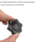 Hex Handle Threaded Knobs With Star Bump Grip For M8 16mm Posts, close-up of hand holding black clamping handgrip nut