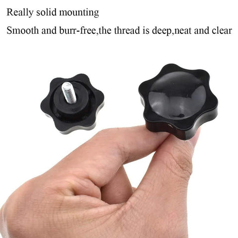 Hex Handle Threaded Knobs With Star Bump Grip For M8 16mm Posts, 38mm Screw Length And 38mm Head Diameter shown in hand